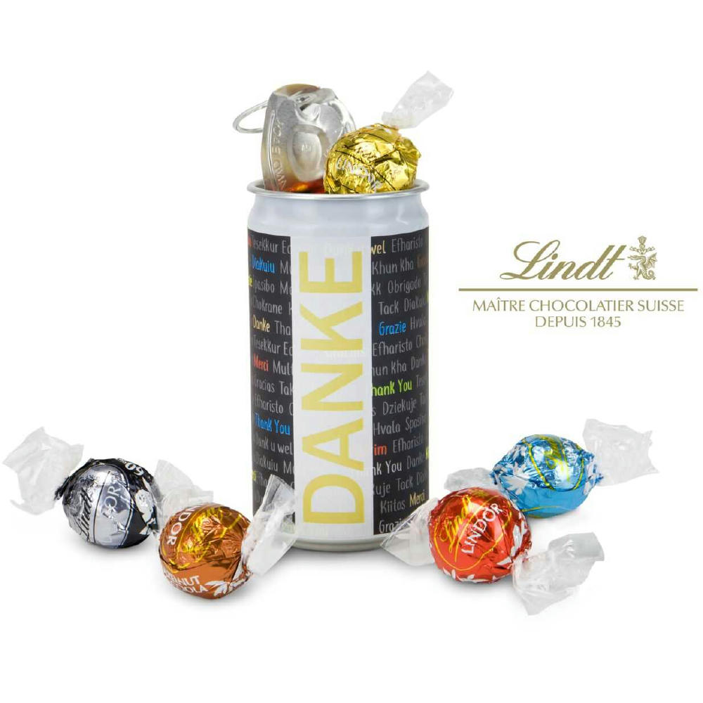 Geschenkartikel / Präsentartikel: Lindt-Geheimnis Ostern, das Nest in der Dose - Etikett Danke