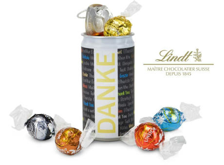 Geschenkartikel / Präsentartikel: Lindt-Geheimnis Ostern, das Nest in der Dose - Etikett Danke