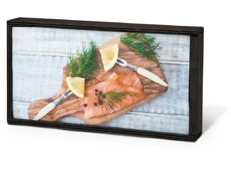 Geschenkartikel / Präsentartikel: Lachs-Gutschein in Holzbox: Genießer