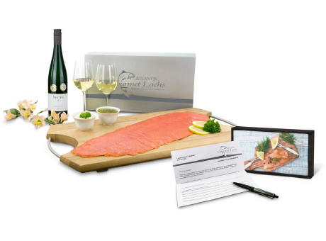 Geschenkartikel / Präsentartikel: Lachs-Gutschein in Holzbox: Genießer