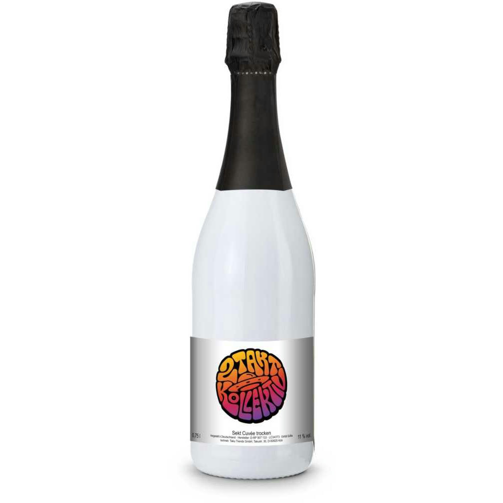 Sekt Cuvée - Flasche weiß-lackiert - Kapselfarbe Schwarz, 0,75 l