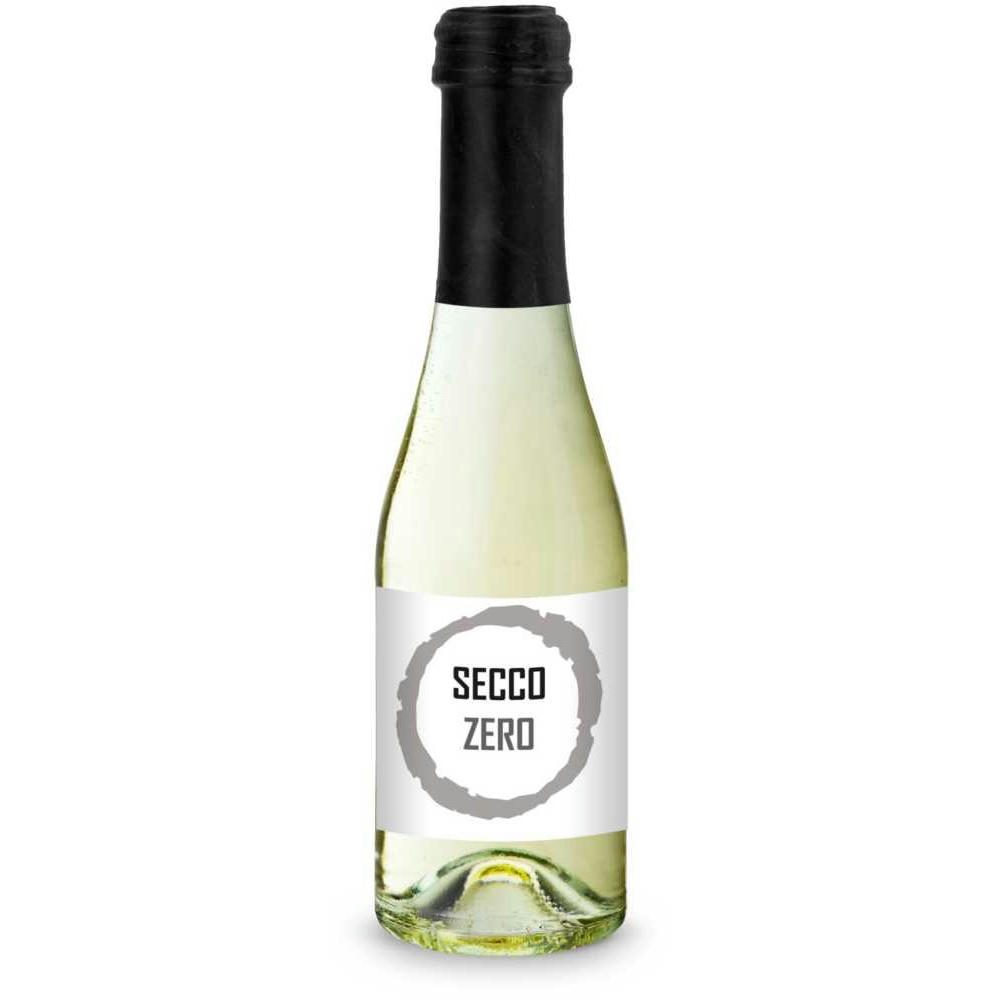 Secco ZERO - Schäumendes Getränk aus alkoholfreiem Wein - Flasche klar - Kapselfarbe Schwarz, 0,2 l