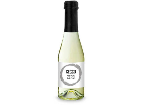 Secco ZERO - Schäumendes Getränk aus alkoholfreiem Wein - Flasche klar - Kapselfarbe Schwarz, 0,2 l