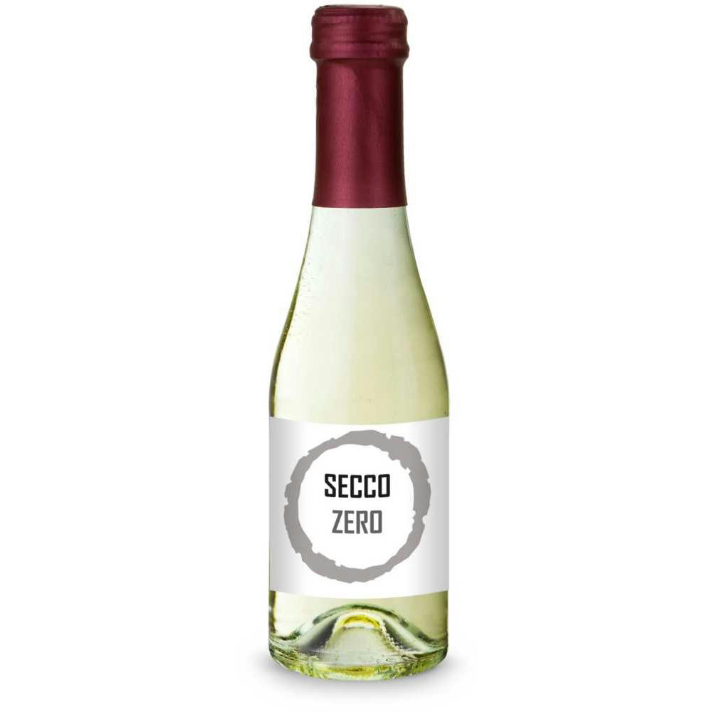 Secco ZERO - Schäumendes Getränk aus alkoholfreiem Wein - Flasche klar - Kapselfarbe Bordeauxrot, 0,2 l