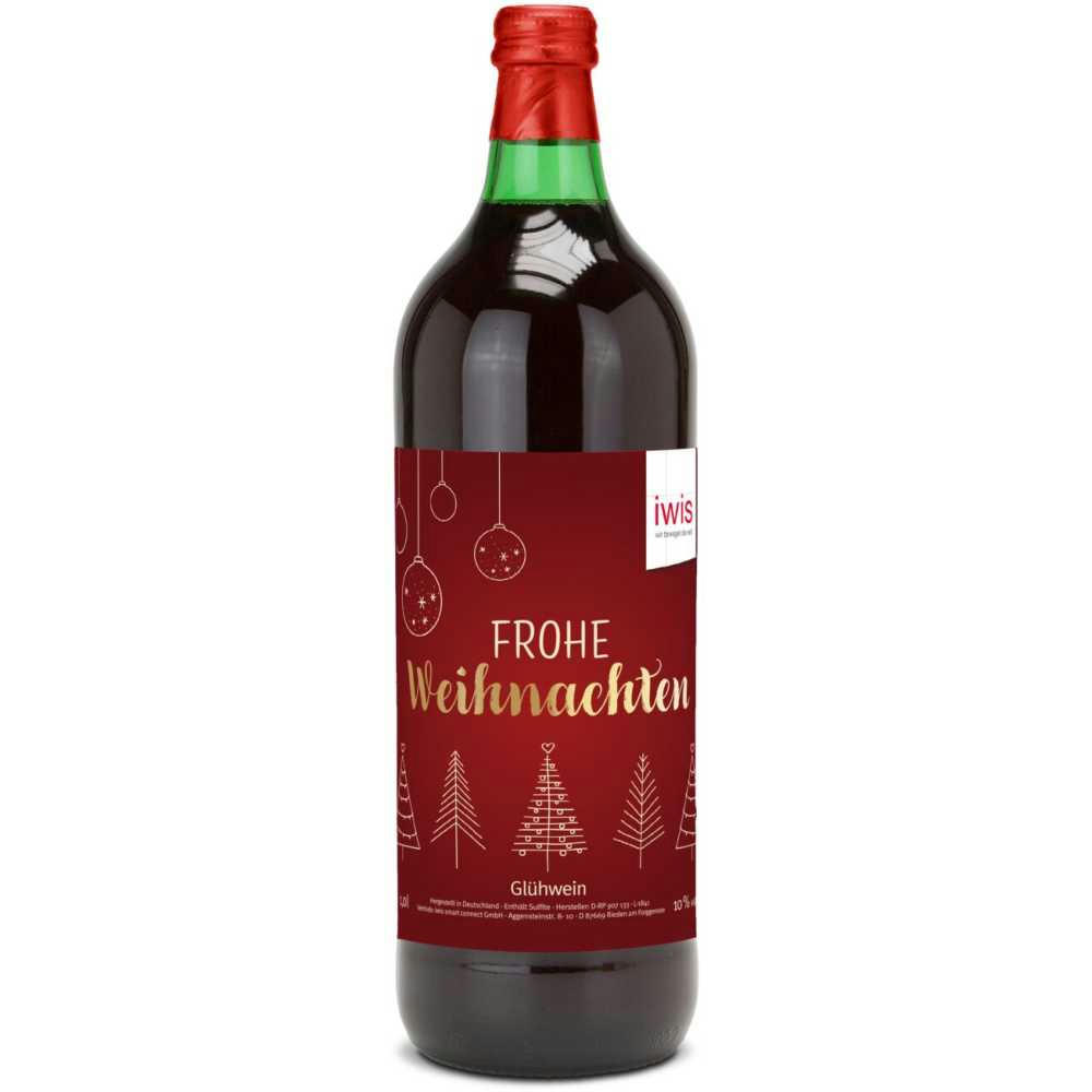 Glühwein - Flasche grün, mit Schraubverschluss, 1 l - individuelles Etikett