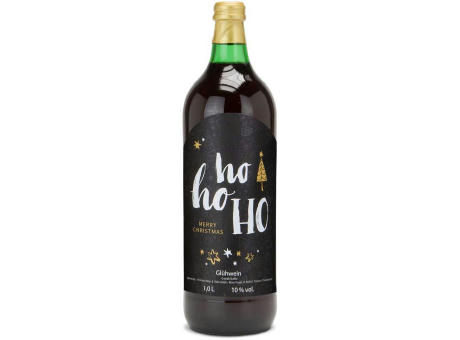 Glühwein - Flasche grün, mit Schraubverschluss, 1 l - Motiv: HOHOHO