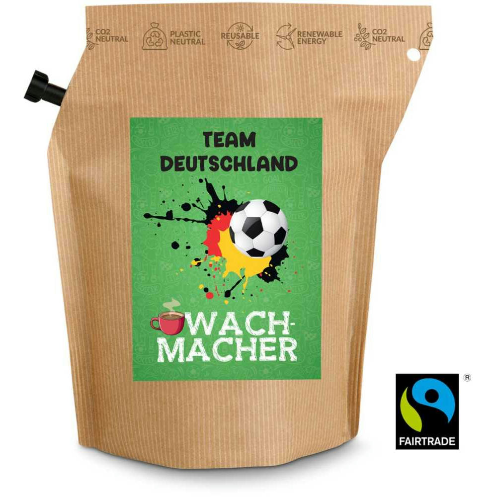 Geschenkartikel / Präsentartikel: Fußball-EM Team Deutschland Wachmacher, wiederverwendbarer Brühbeutel mit Fairtrade Kaffee