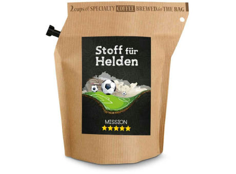 Geschenkartikel / Präsentartikel: WM-Kaffee Stoff für Helden, wiederverwendbarer Brühbeutel mit Fairtrade Kaffee aus Honduras