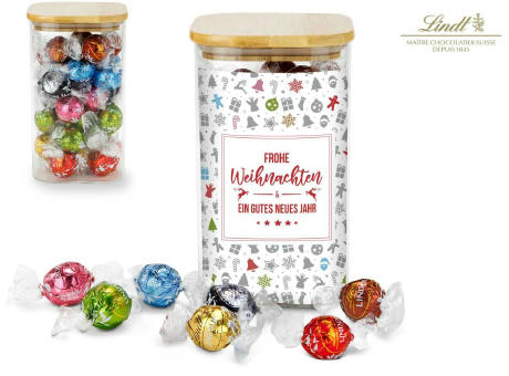 Geschenkset / Präsenteset: Lindor Team-Glas Frohe Weihnachten mit 35 Lindt Lindorkugeln