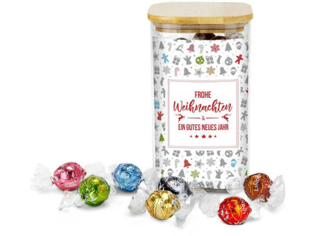 Geschenkset / Präsenteset: Lindor Team-Glas Frohe Weihnachten mit 35 Lindt Lindorkugeln