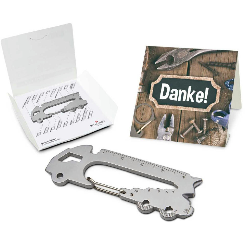 Geschenkartikel: ROMINOX® Key Tool Truck / LKW (22 Funktionen) im Motiv-Mäppchen Danke