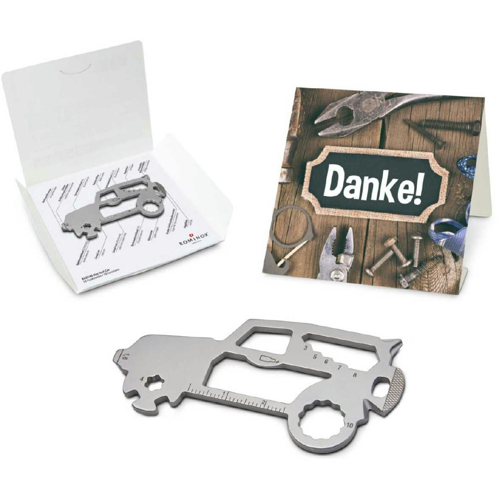 Geschenkartikel: ROMINOX® Key Tool SUV / Auto (19 Funktionen) im Motiv-Mäppchen Danke