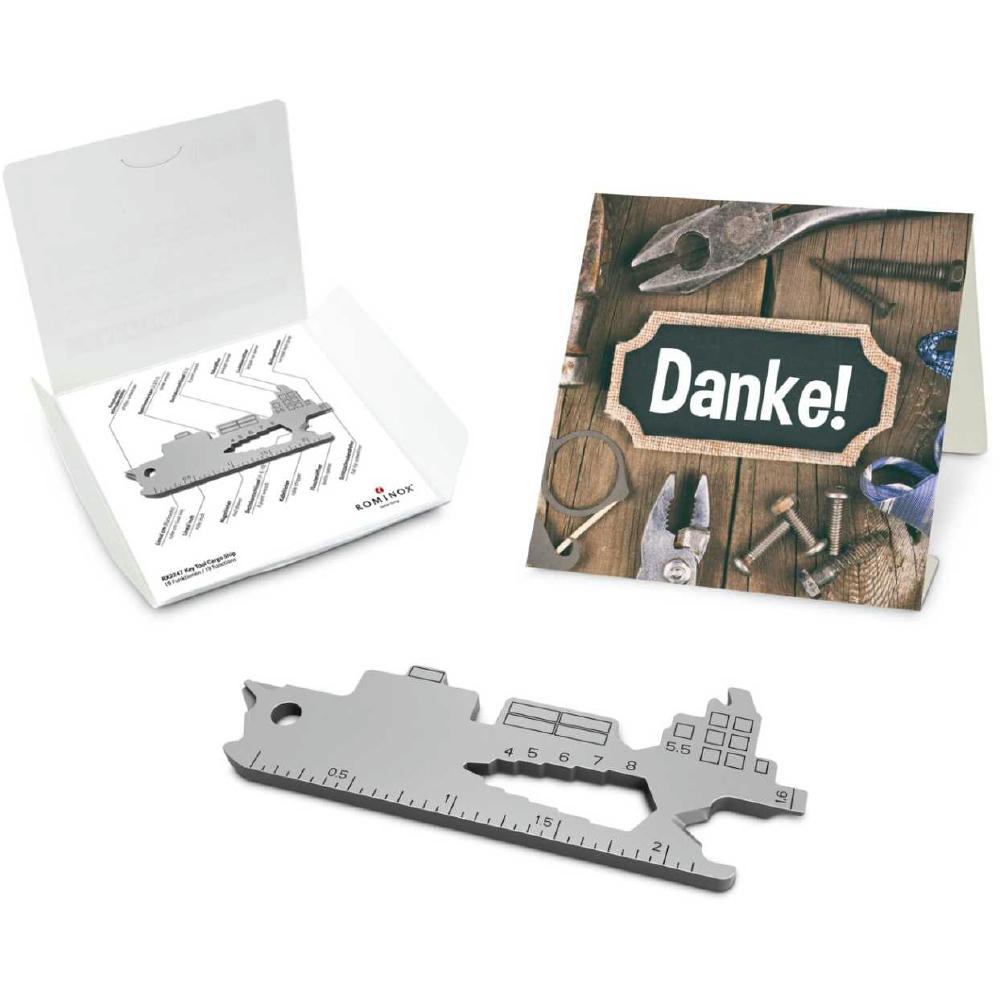 Geschenkartikel: ROMINOX® Key Tool Cargo Ship / Containerschiff (19 Funktionen) im Motiv-Mäppchen Danke