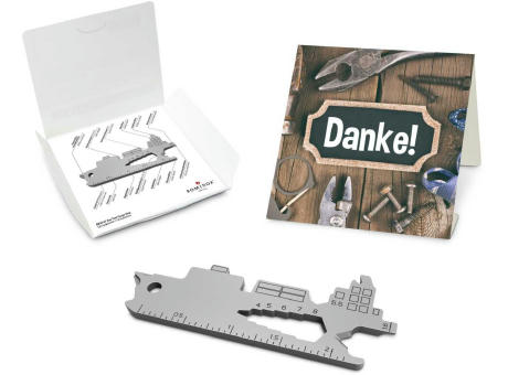 Geschenkartikel: ROMINOX® Key Tool Cargo Ship / Containerschiff (19 Funktionen) im Motiv-Mäppchen Danke