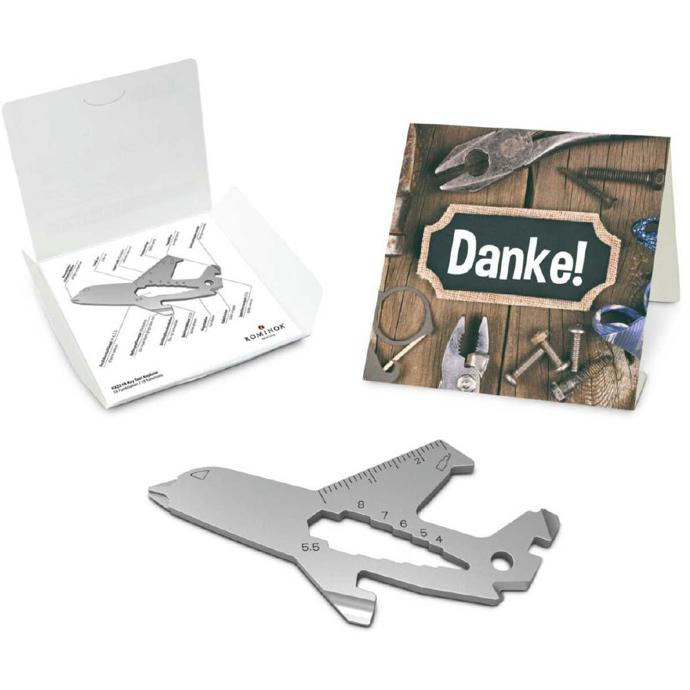 Geschenkartikel: ROMINOX® Key Tool Airplane / Flugzeug (18 Funktionen) im Motiv-Mäppchen Danke