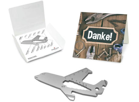 Geschenkartikel: ROMINOX® Key Tool Airplane / Flugzeug (18 Funktionen) im Motiv-Mäppchen Danke