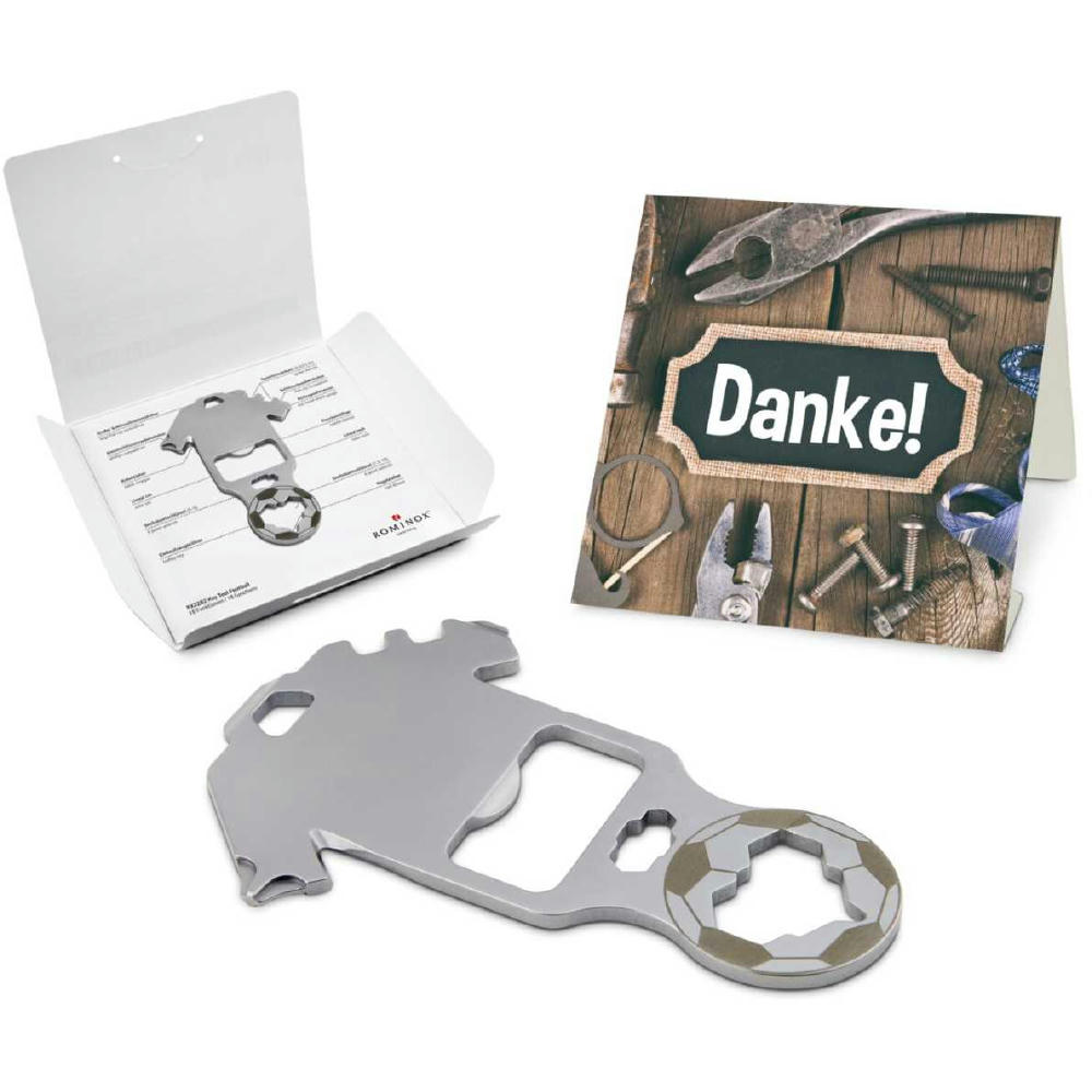 Geschenkartikel: ROMINOX® Key Tool Football / Fußball (18 Funktionen) im Motiv-Mäppchen Danke