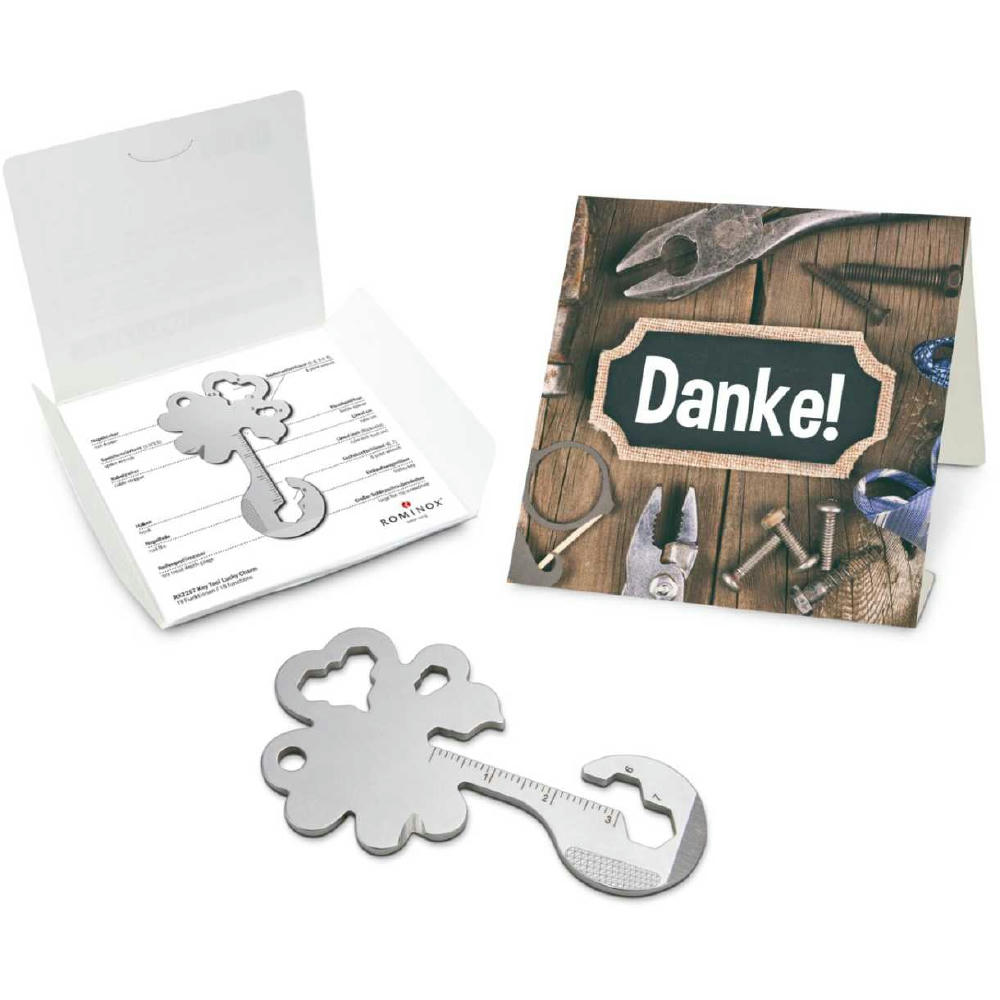 Geschenkartikel: ROMINOX® Key Tool Lucky Charm / Kleeblatt Glücksbringer (19 Funktionen) im Motiv-Mäppchen Danke