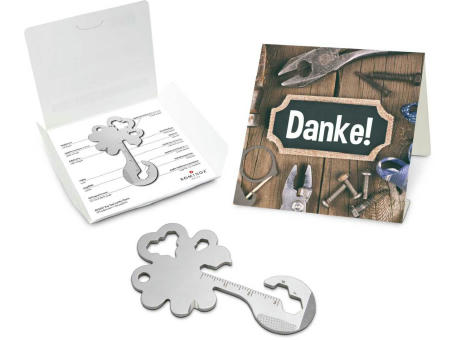 Geschenkartikel: ROMINOX® Key Tool Lucky Charm / Kleeblatt Glücksbringer (19 Funktionen) im Motiv-Mäppchen Danke