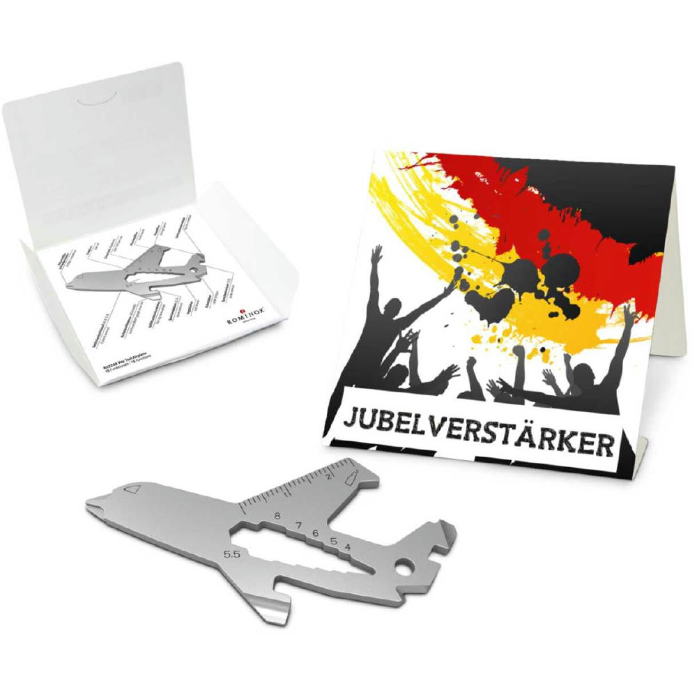 Geschenkartikel: ROMINOX® Key Tool Airplane / Flugzeug (18 Funktionen) im Motiv-Mäppchen Deutschland Fan Jubelverstärker