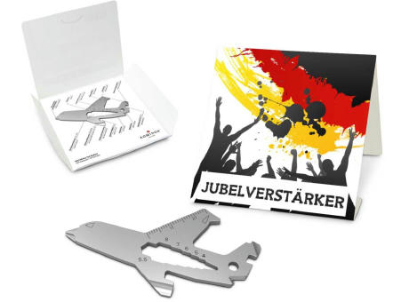 Geschenkartikel: ROMINOX® Key Tool Airplane / Flugzeug (18 Funktionen) im Motiv-Mäppchen Deutschland Fan Jubelverstärker