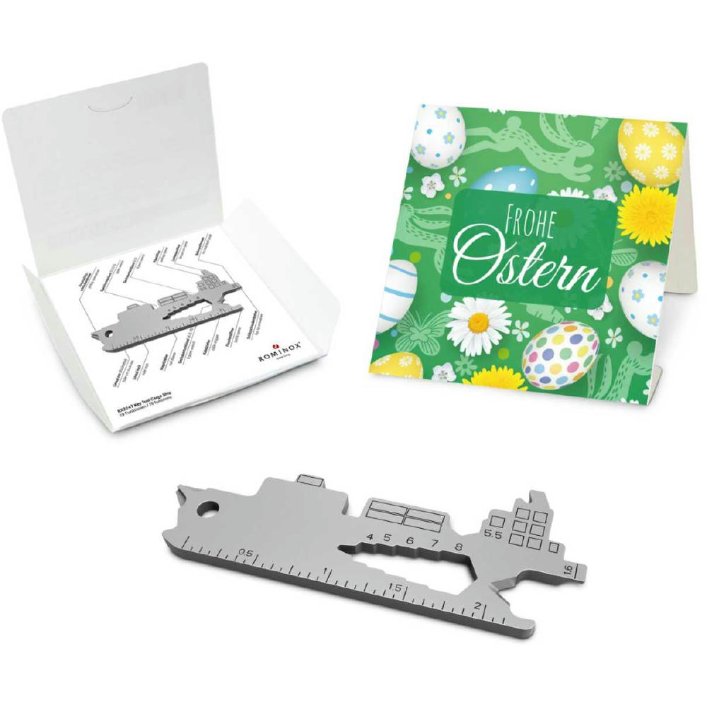 Geschenkartikel: ROMINOX® Key Tool Cargo Ship / Containerschiff (19 Funktionen) im Motiv-Mäppchen Frohe Ostern