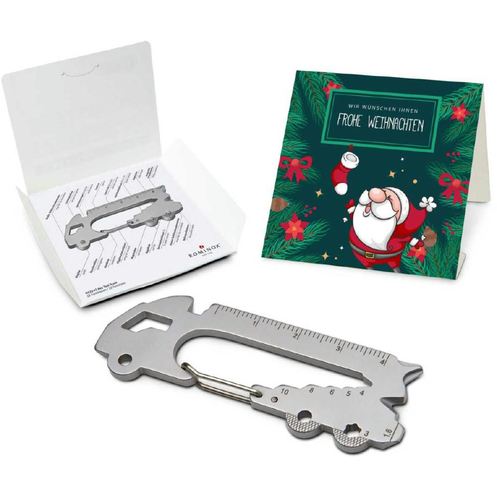 Geschenkartikel: ROMINOX® Key Tool Truck / LKW (22 Funktionen) im Motiv-Mäppchen Frohe Weihnachten