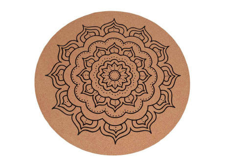 Runde Yogamatte Kork natur mit Mandala - "Made in Europe"