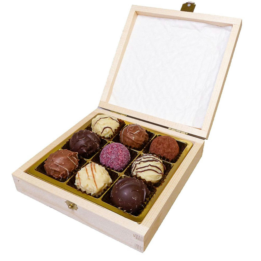 Trüffelpralinen 9er in edler Holzkiste