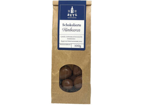 Schokolierte Himbeeren mit Vollmilchschokolade, 80 g