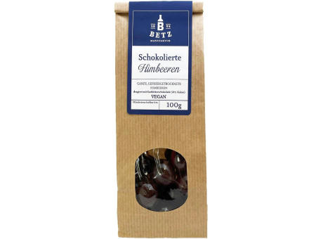 Schokolierte Himbeeren mit Zartbitterschokolade, 80 g VEGAN