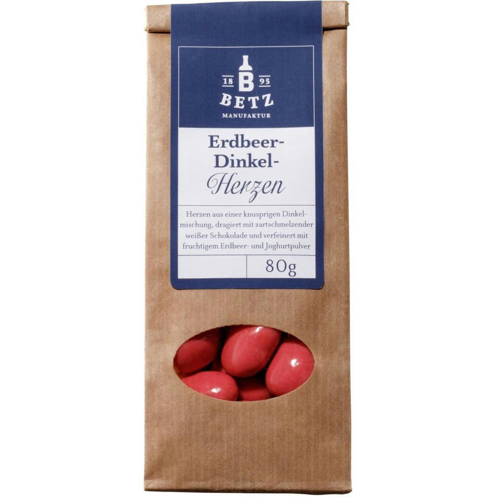 Erdbeer-Dinkel-Herzen, 80 g in Präsentkartonage