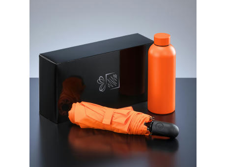 AKTIV-SET: THERMO-WASSERFLASCHE UND AUTOMATISCHER REGENSCHIRM