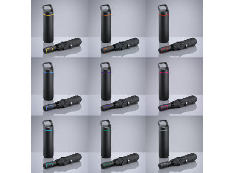 Outdoor Set: Edelstahl-Trinkflasche 650 ml und Automatikschirm