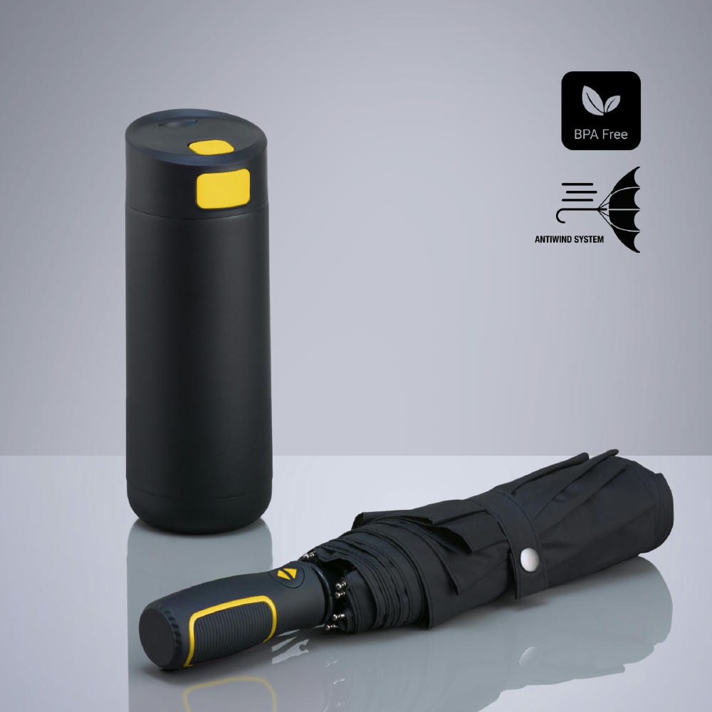 Dynamic Set: Kaffeebecher 450 ml und Automatikschirm