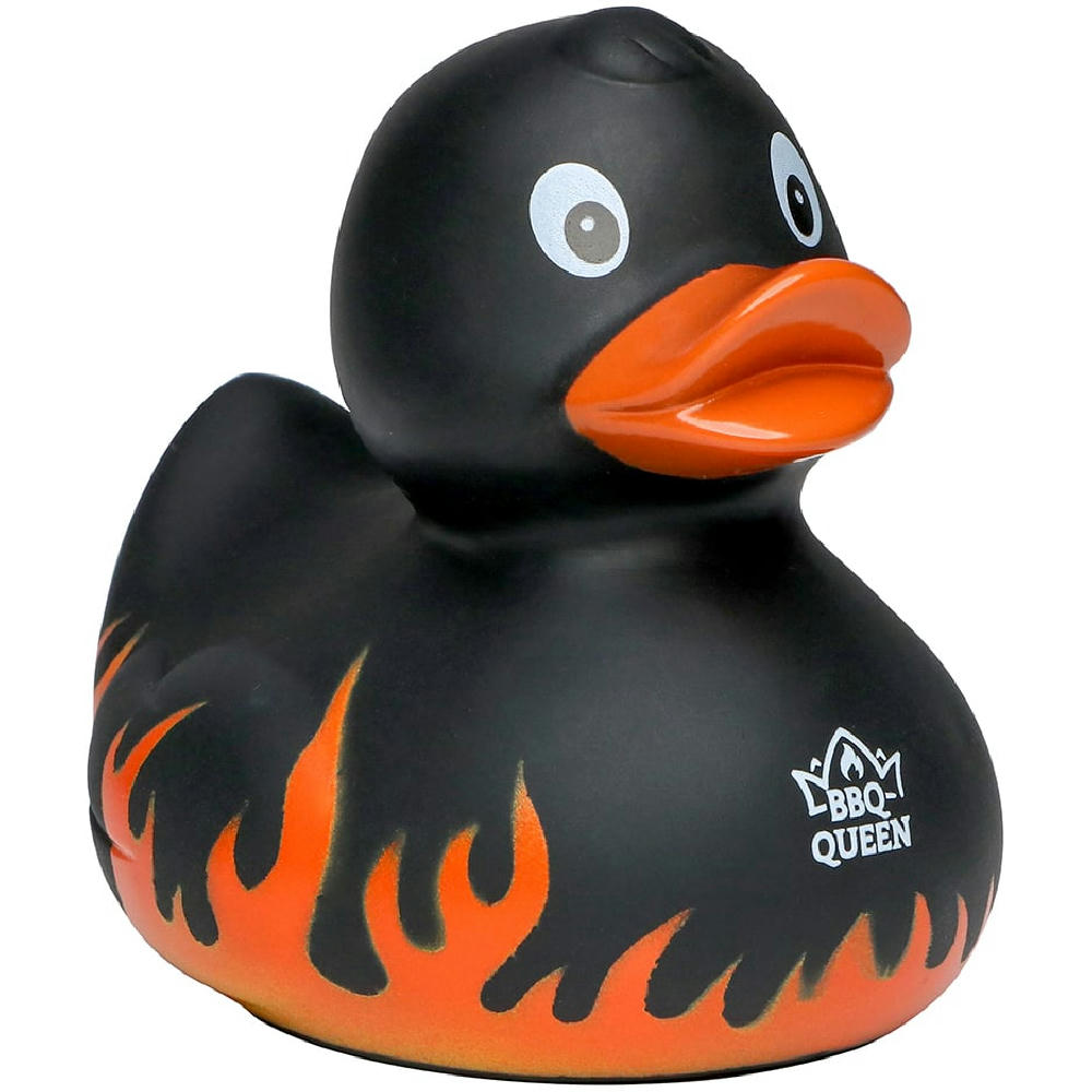 Quietsche-Ente Flammen mit Slogan BBQ-Queen