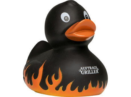 Quietsche-Ente Flammen mit Slogan Auftragsgriller