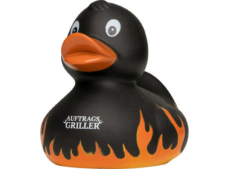 Quietsche-Ente Flammen mit Slogan Auftragsgriller