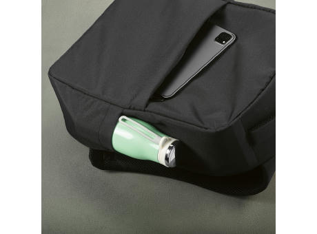 Budapest 16L Rucksack aus rPET. Vordertasche. Laptops bis 17"