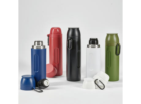 Loire Thermos aus recy.Edelstahl, 810 ml. Mit 2 Bechern und Karabiner