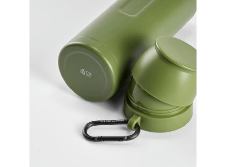 Loire Thermos aus recy.Edelstahl, 810 ml. Mit 2 Bechern und Karabiner
