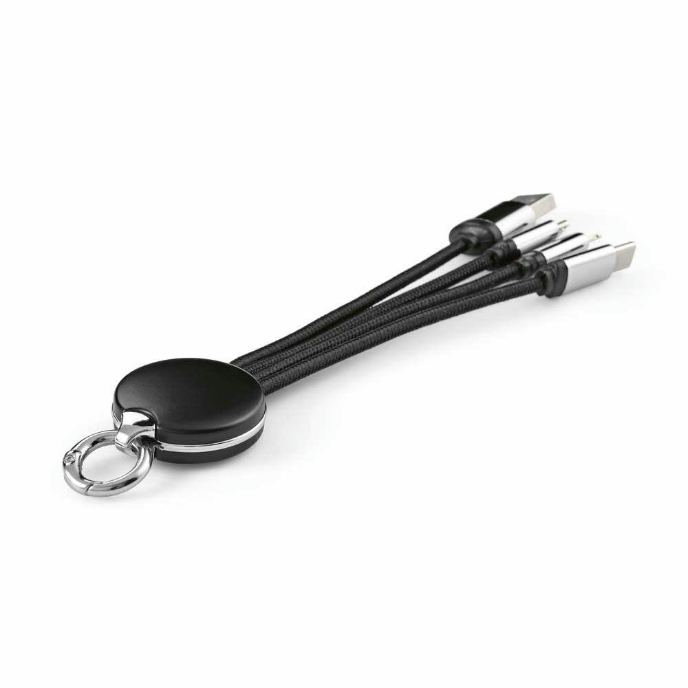 Boyle 4-in-1 Ladekabel recy. ABS, 10 W, Schlüsselring, beleuchtetem Logo