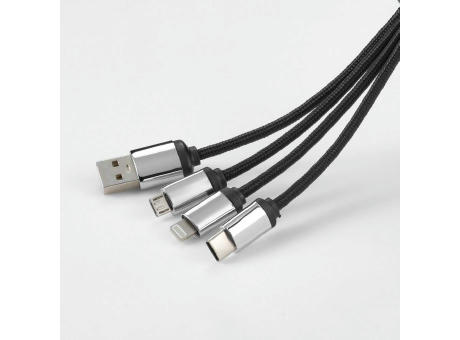 Boyle 4-in-1 Ladekabel recy. ABS, 10 W, Schlüsselring, beleuchtetem Logo