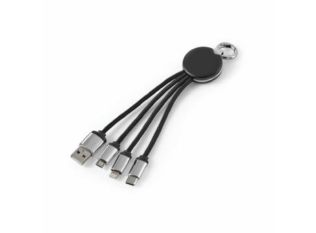 Boyle 4-in-1 Ladekabel recy. ABS, 10 W, Schlüsselring, beleuchtetem Logo