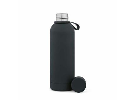Hudson Trinkflasche 540ml aus recy. Edelstahl. Doppelwandig, gummierter Oberfläche