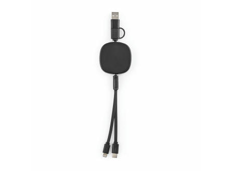 Bohr 3-in-1 Ladekabel aus recy. ABS, 1 m, einziehbar, 10 W