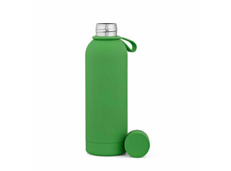 Hudson Trinkflasche 540ml aus recy. Edelstahl. Doppelwandig, gummierter Oberfläche