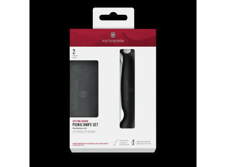 Schneidebrett Picknick Messer Set, 2tlg, 11cm, Wellen, schwarz