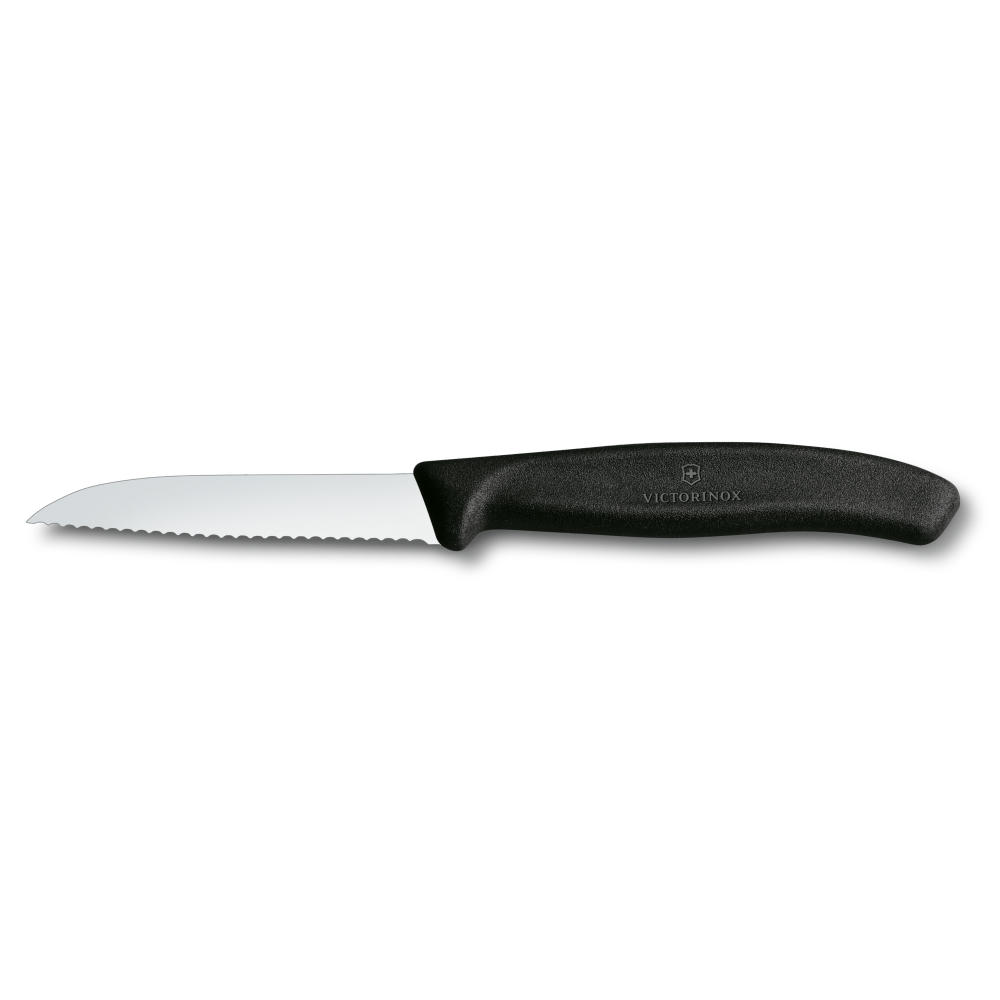 Swiss Classic, Gemüsemesser, 8cm, Wellen, schwarz
