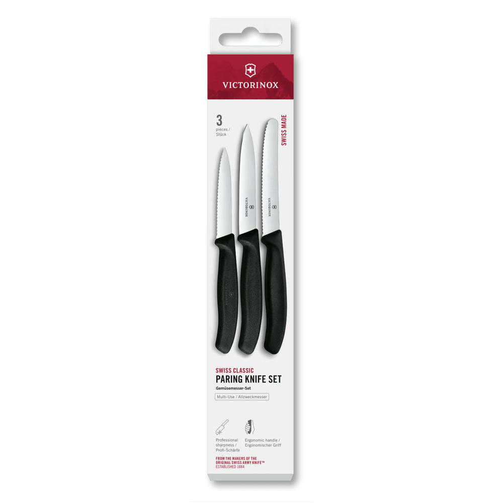 Swiss Classic, Gemüsemesser Set, 3tlg, gerade/Wellen, schwarz,Box